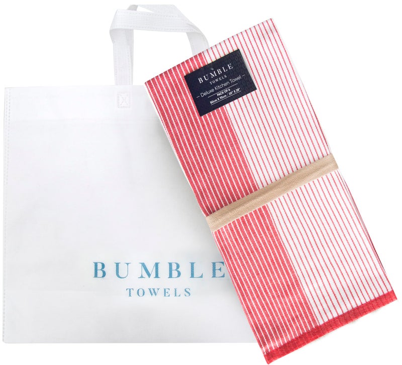 Bumble Towels Premium Kitchen Towels (20â€x 28â€, 6 Pack) | Large Cotton Dish Towels | Flat & Terry Highly Absorbent Kitchen Linen Set with Hanging Loop | Red - Image 5
